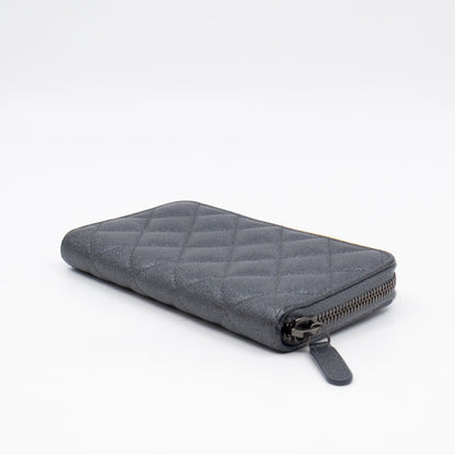 Medium Zipped Wallet Grey Metallic Leather