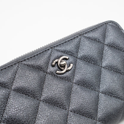 Medium Zipped Wallet Grey Metallic Leather