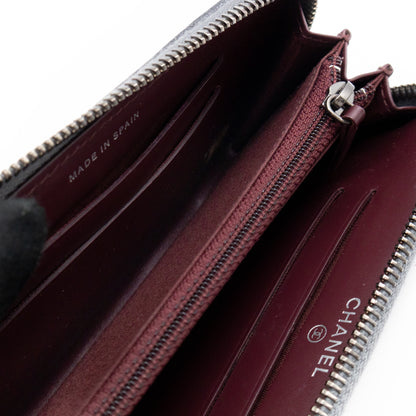 Medium Zipped Wallet Grey Metallic Leather