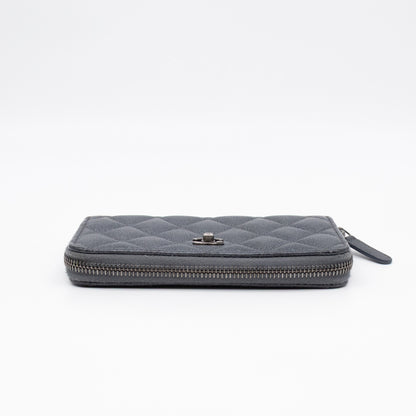 Medium Zipped Wallet Grey Metallic Leather