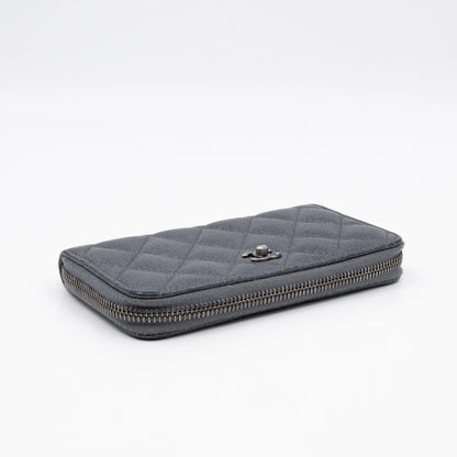 Medium Zipped Wallet Grey Metallic Leather