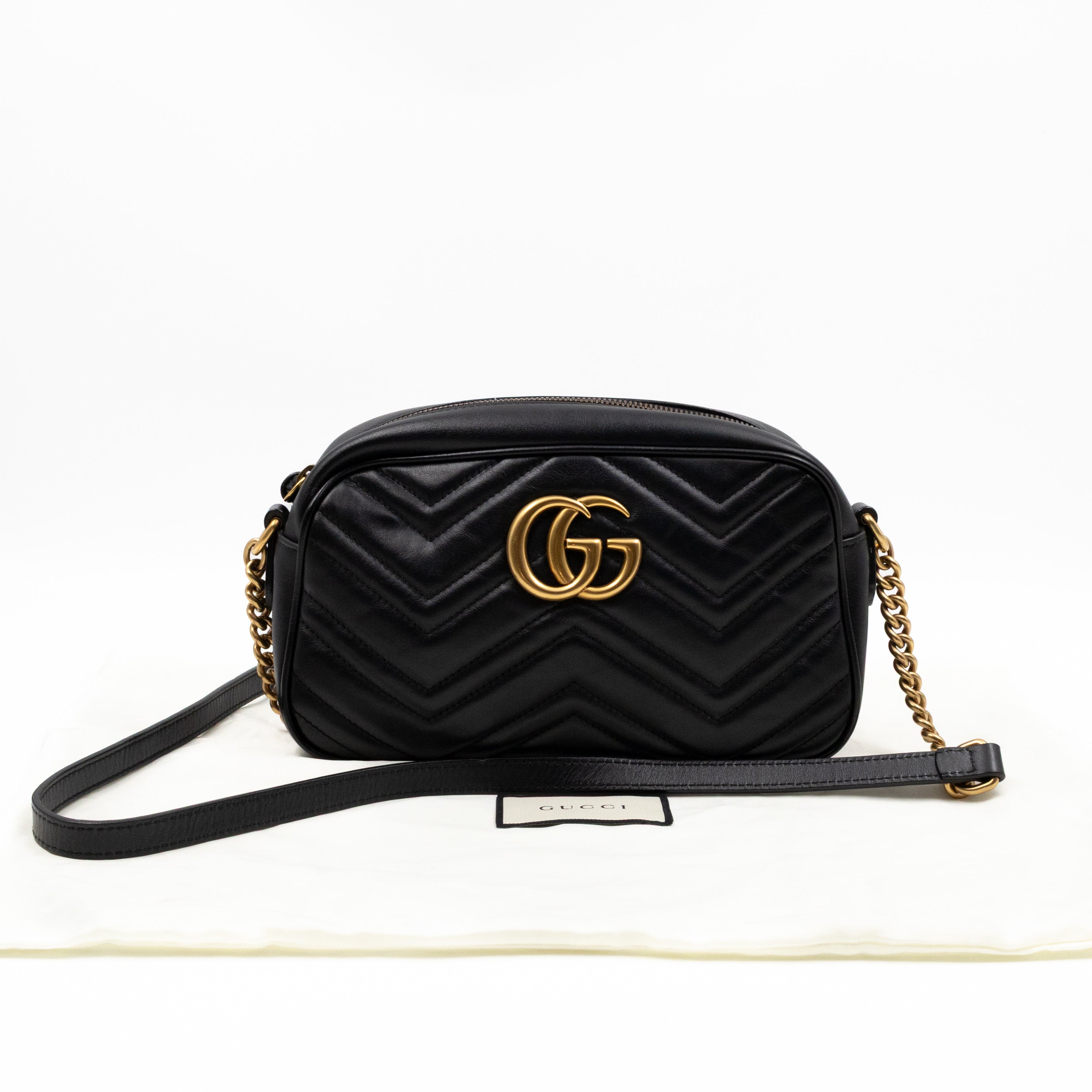 GG Marmont Small Matelasse Black Leather
