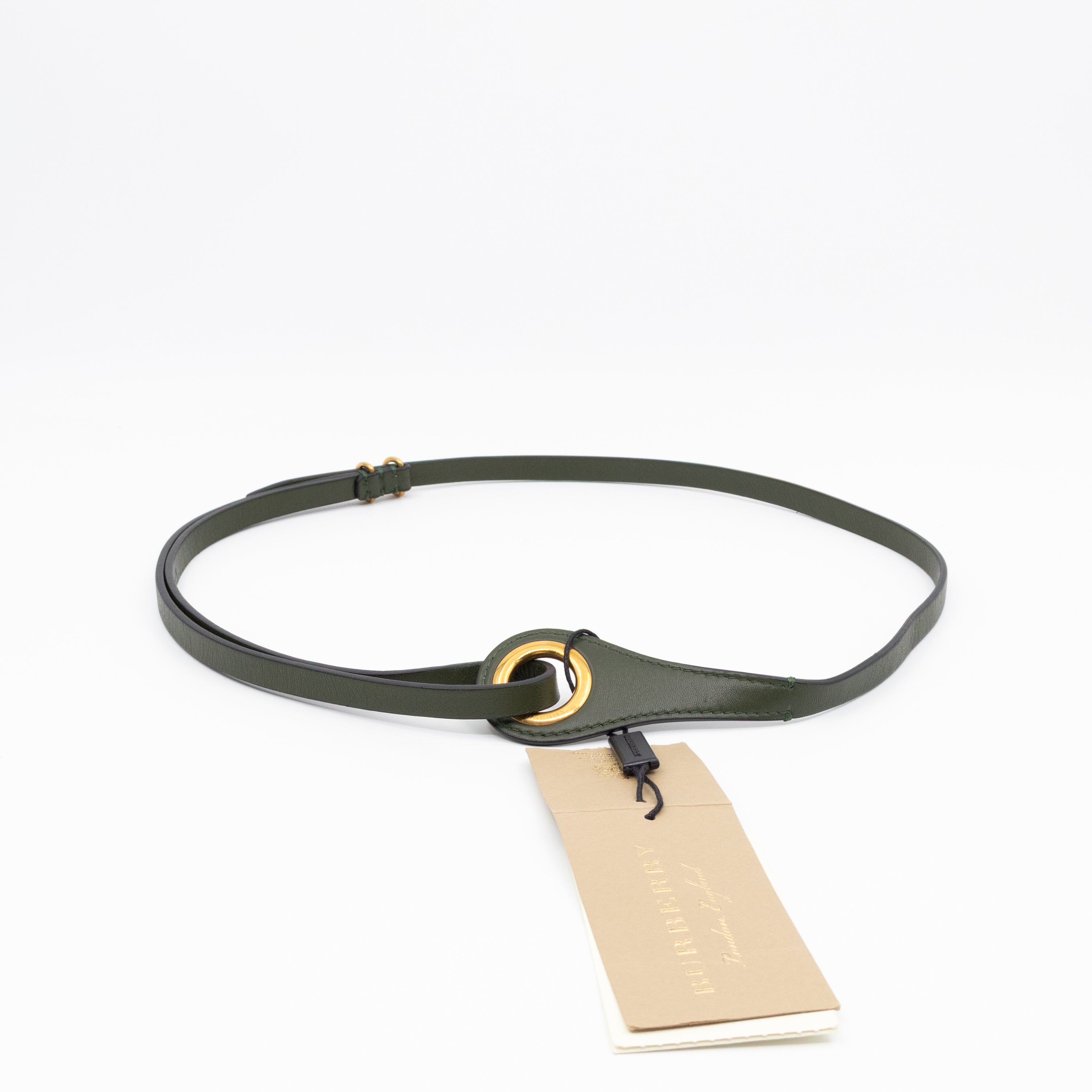 Grommet Detail Lambskin Belt Dark Olive