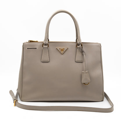 Galleria Large Double Zip Grey Taupe Saffiano Leather