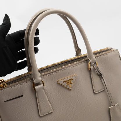 Galleria Large Double Zip Grey Taupe Saffiano Leather