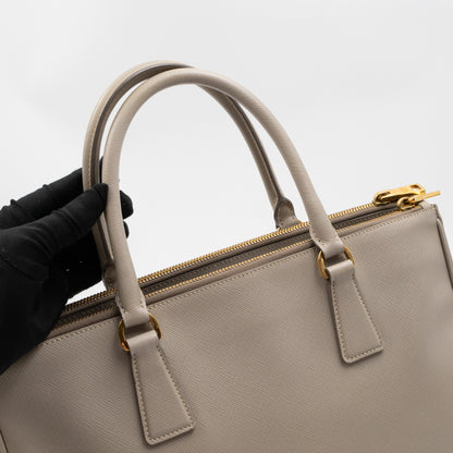 Galleria Large Double Zip Grey Taupe Saffiano Leather