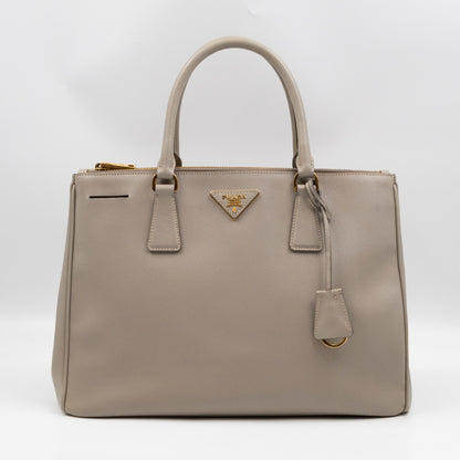 Galleria Large Double Zip Grey Taupe Saffiano Leather