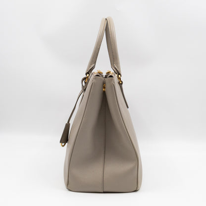 Galleria Large Double Zip Grey Taupe Saffiano Leather