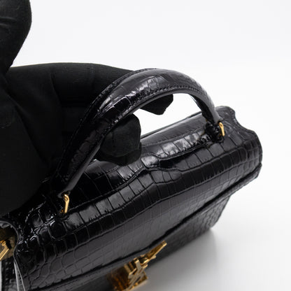 Cassandra Mini Top Handle Black Croc Embossed Leather