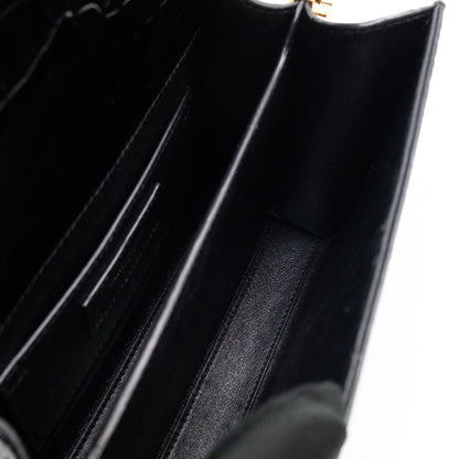 Cassandra Mini Top Handle Black Croc Embossed Leather