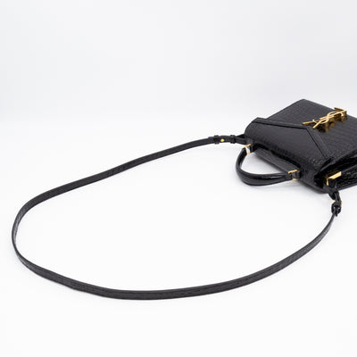 Cassandra Mini Top Handle Black Croc Embossed Leather