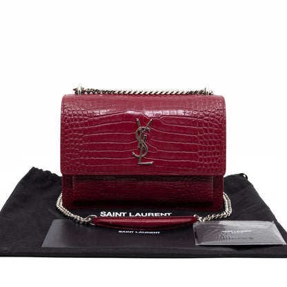 Sunset Medium Red Leather Croc Embossed