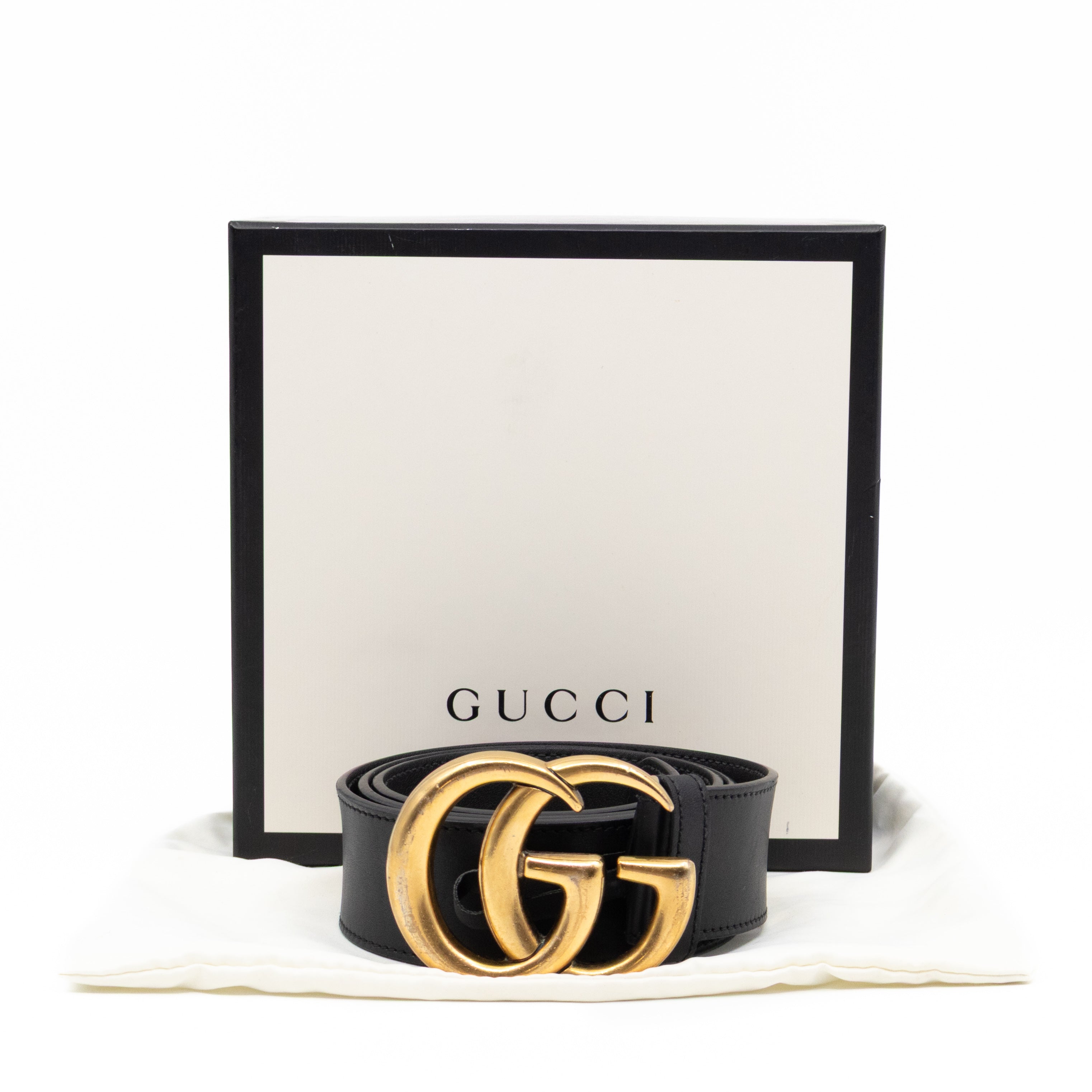 GG Marmont Wide Black Leather Belt 85/34