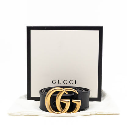GG Marmont Wide Black Leather Belt 85/34