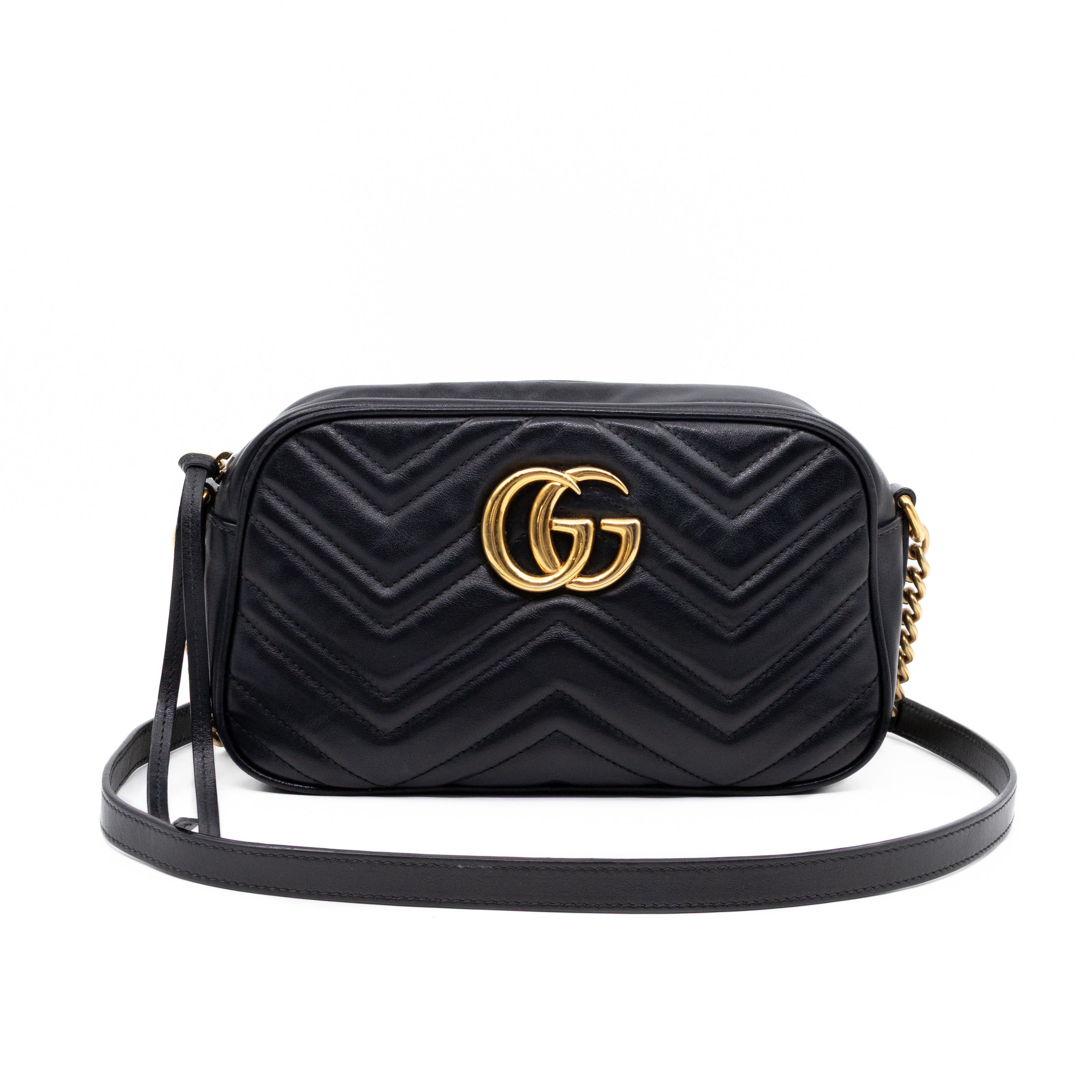 GG Marmont Small Matelasse Black Leather