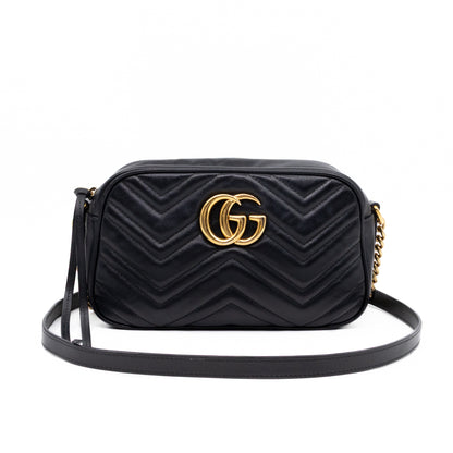 GG Marmont Small Matelasse Black Leather