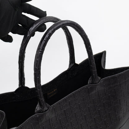 Book Tote Large Black Oblique Embossed Leather
