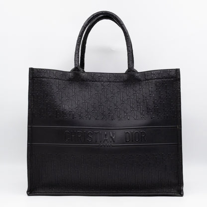 Book Tote Large Black Oblique Embossed Leather