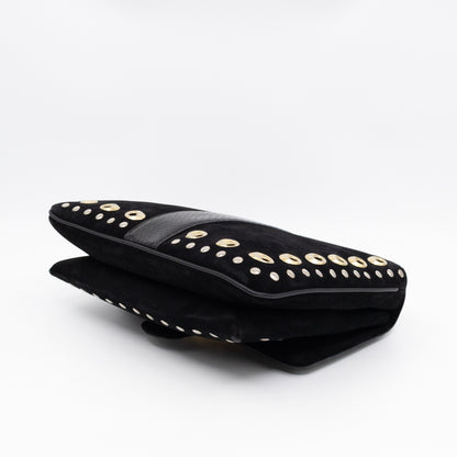 Arli Medium Flap Shoulder Bag Black Studded Suede