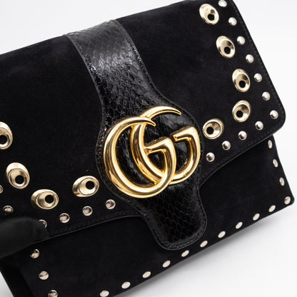 Arli Medium Flap Shoulder Bag Black Studded Suede