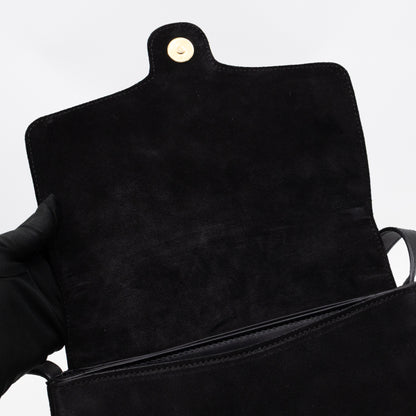 Arli Medium Flap Shoulder Bag Black Studded Suede