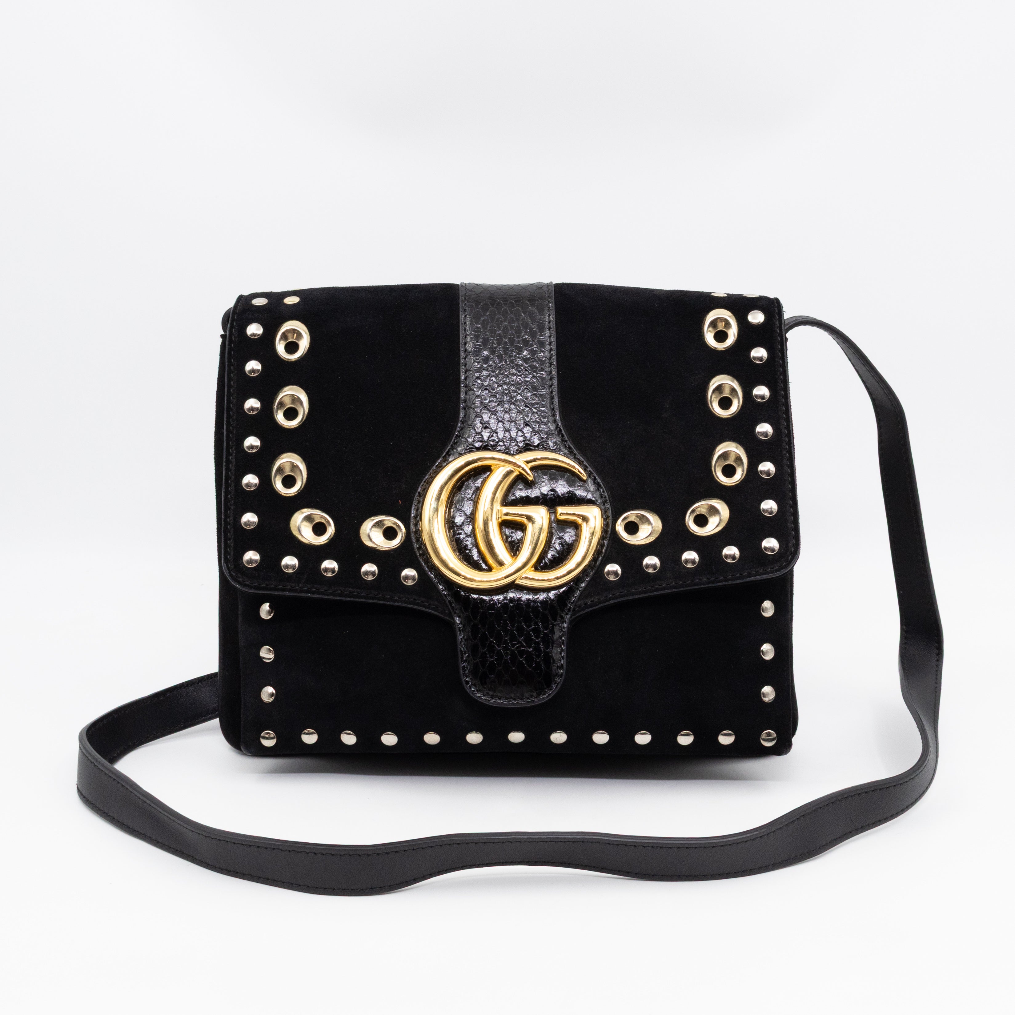 Arli Medium Flap Shoulder Bag Black Studded Suede