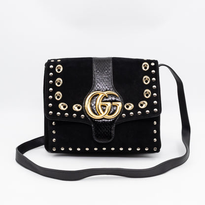 Arli Medium Flap Shoulder Bag Black Studded Suede