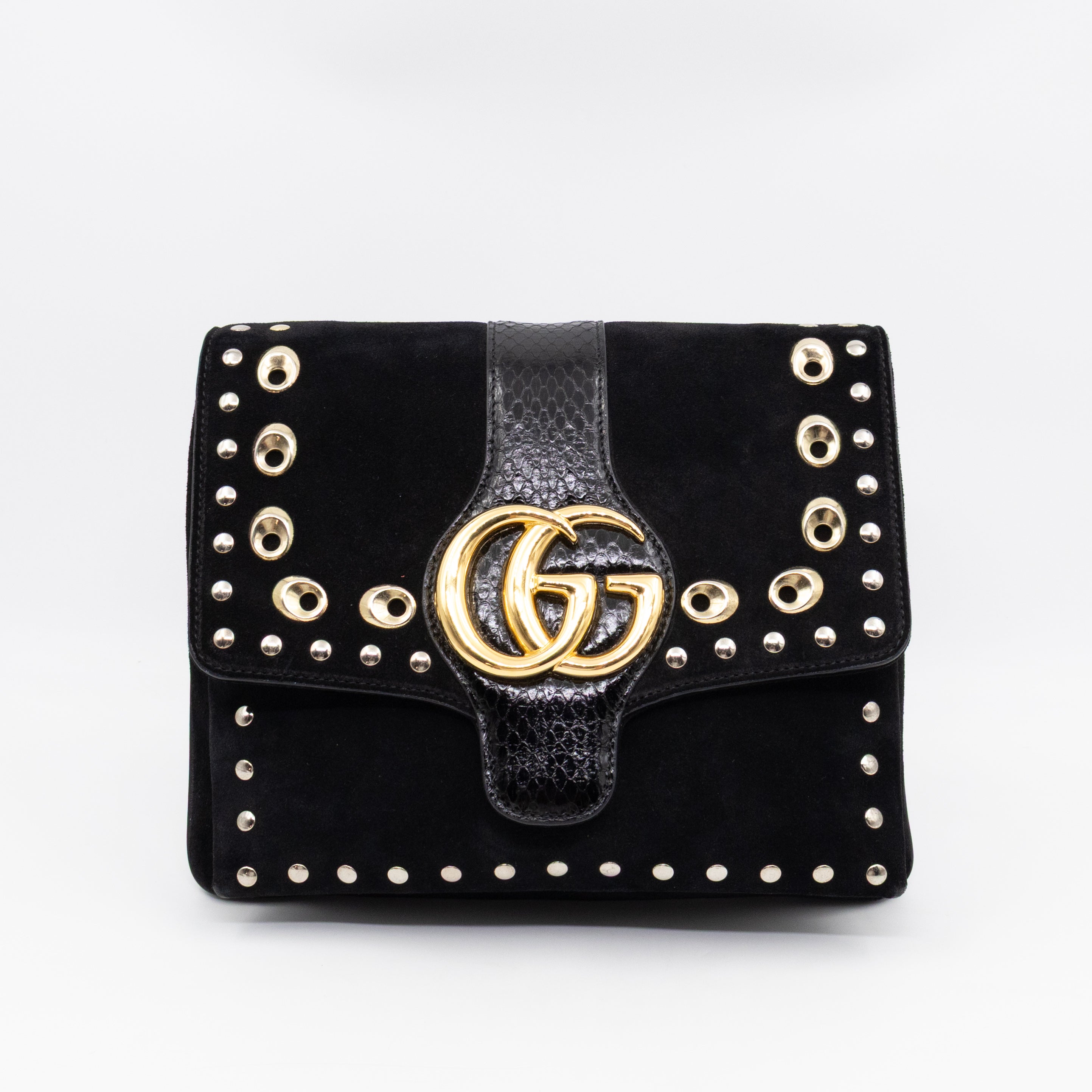 Arli Medium Flap Shoulder Bag Black Studded Suede