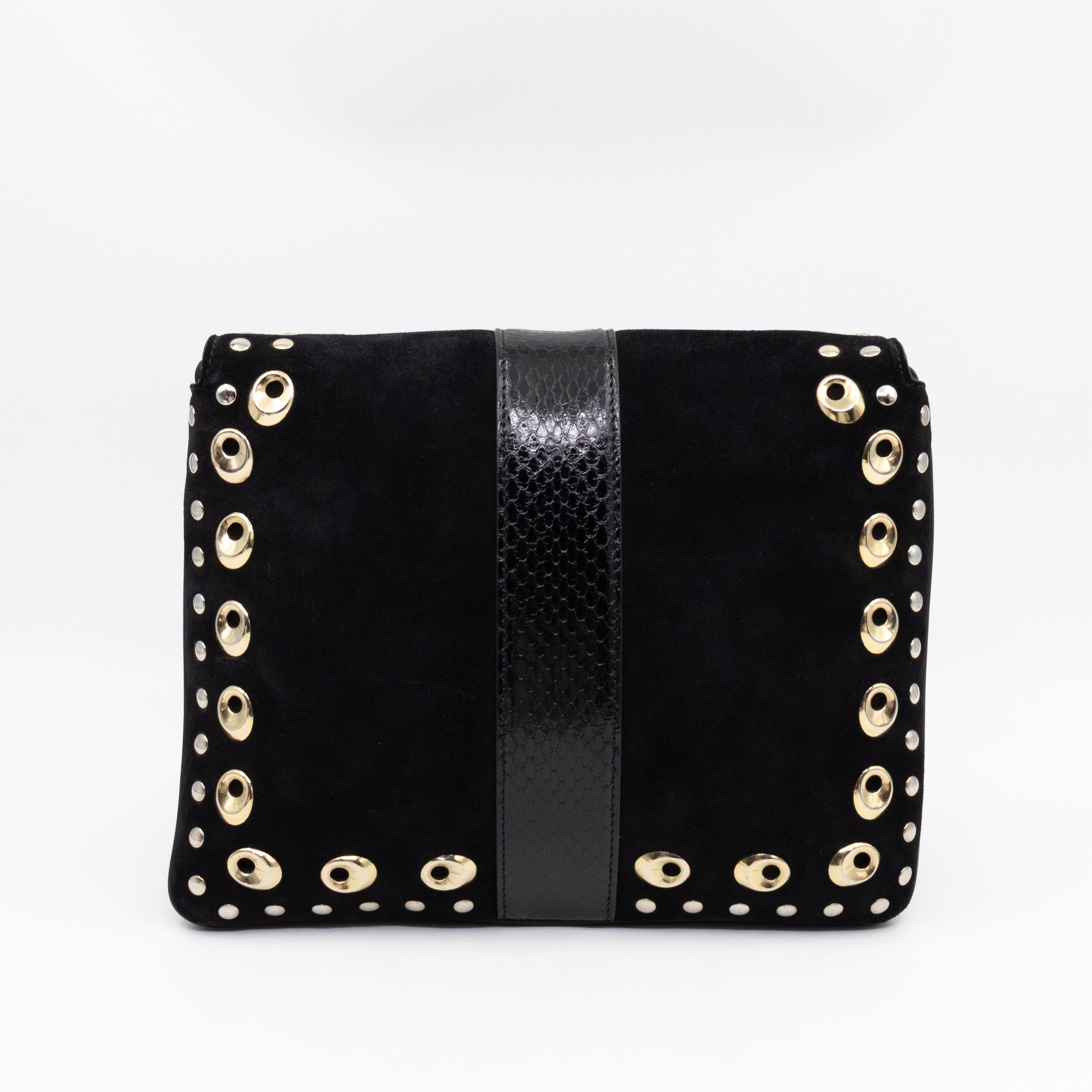Arli Medium Flap Shoulder Bag Black Studded Suede