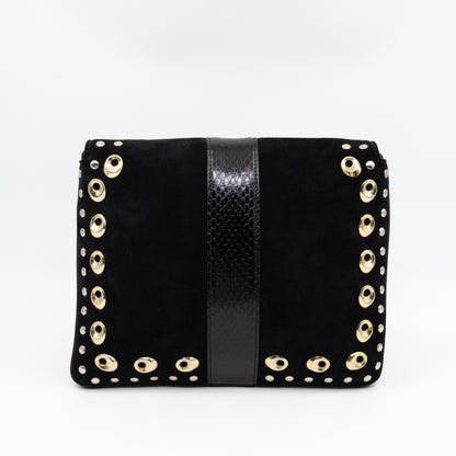 Arli Medium Flap Shoulder Bag Black Studded Suede