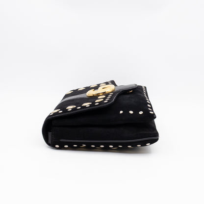 Arli Medium Flap Shoulder Bag Black Studded Suede