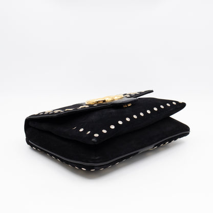 Arli Medium Flap Shoulder Bag Black Studded Suede