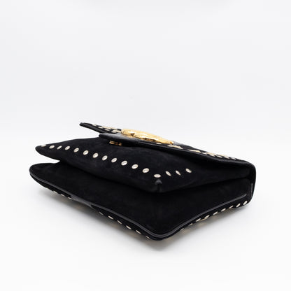 Arli Medium Flap Shoulder Bag Black Studded Suede