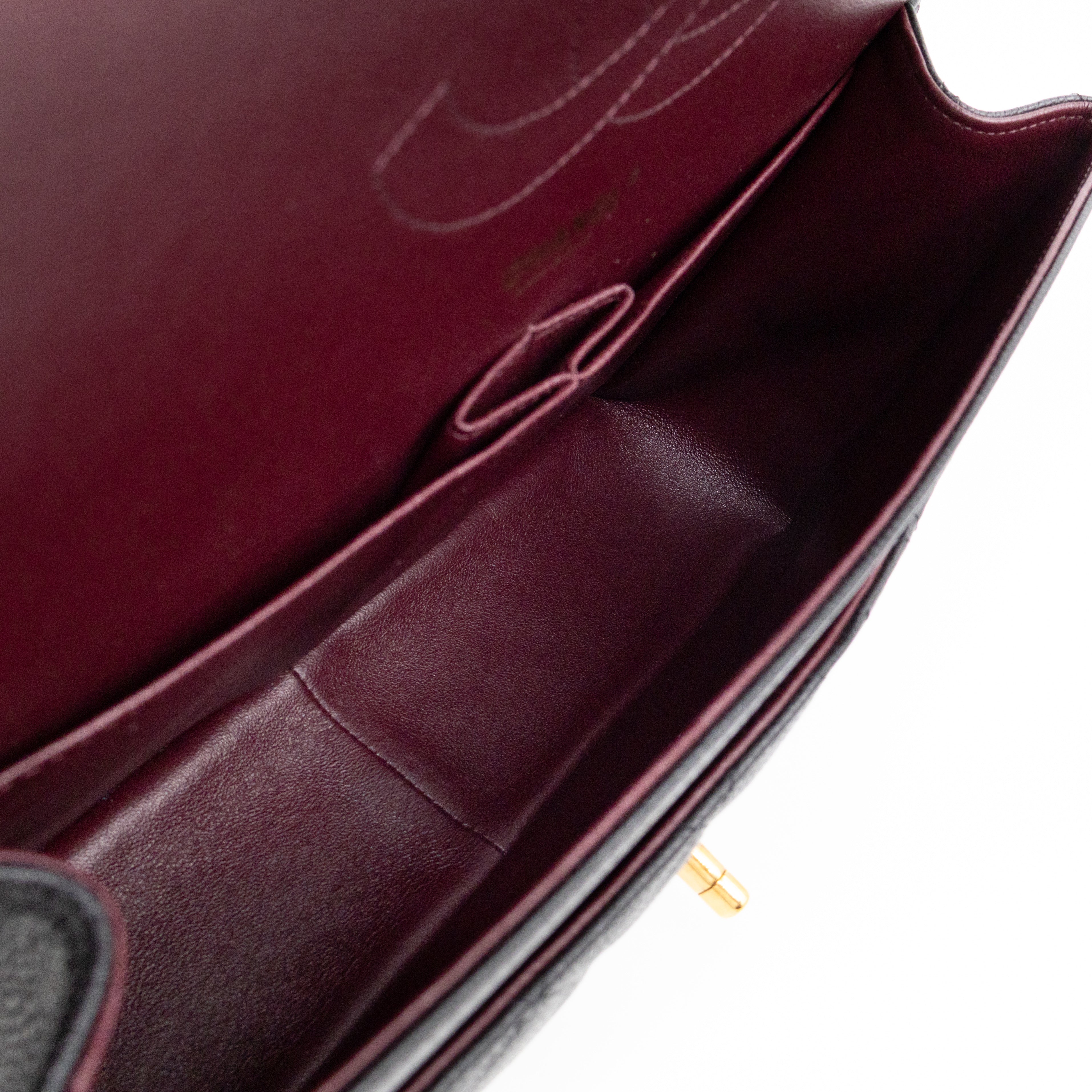 Classic Double Flap Jumbo Black Caviarskin Leather Gold