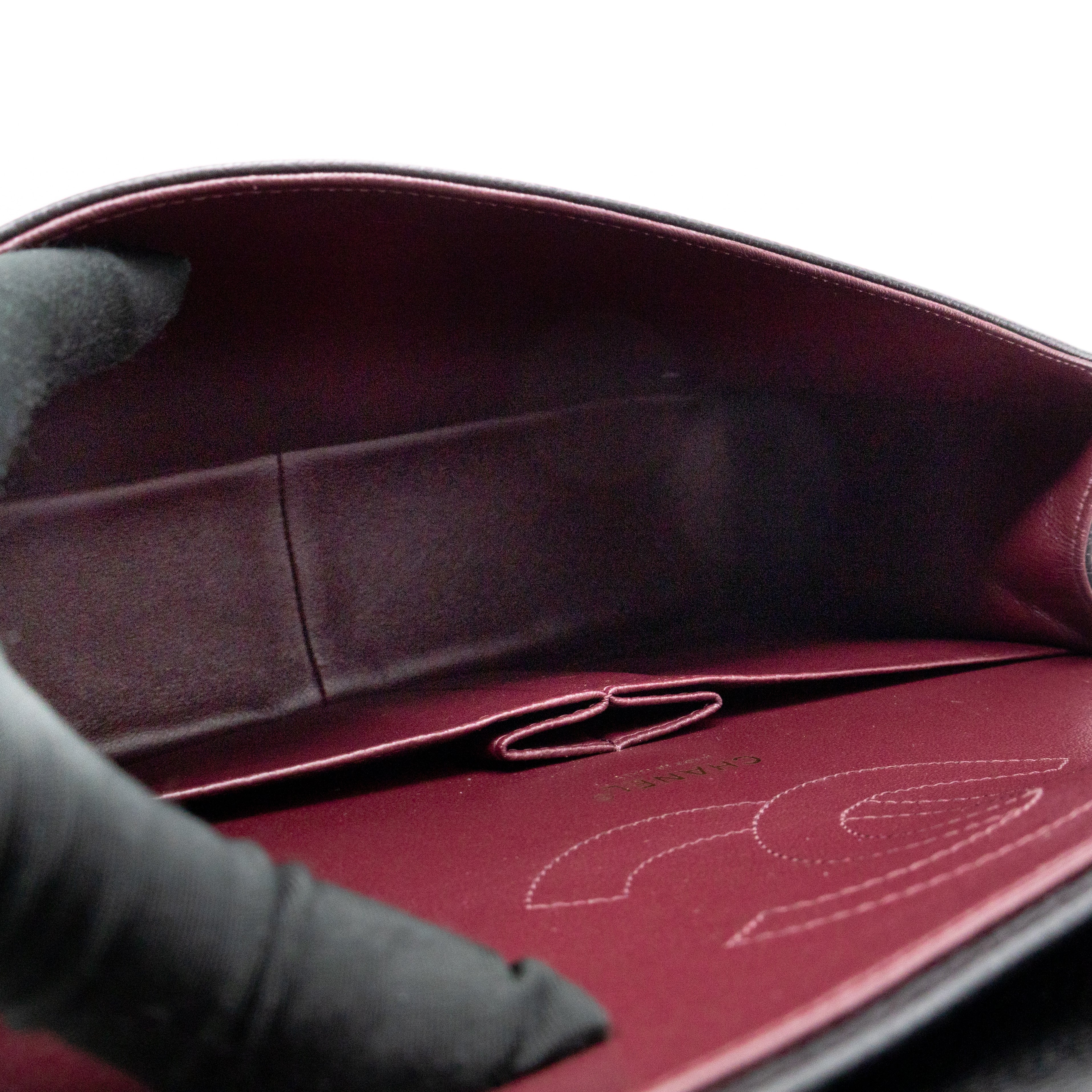 Classic Double Flap Jumbo Black Caviarskin Leather Gold