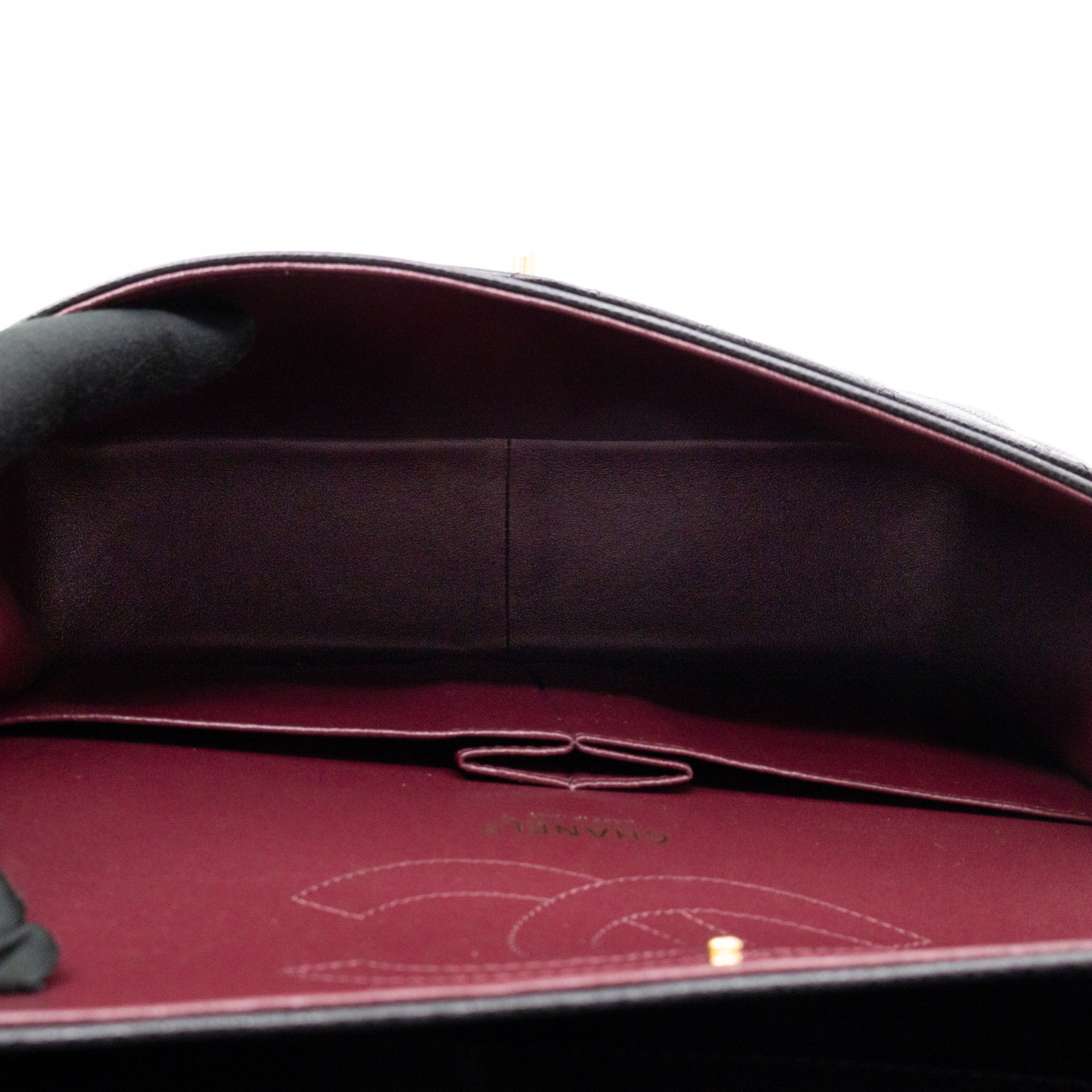 Classic Double Flap Jumbo Black Caviarskin Leather Gold