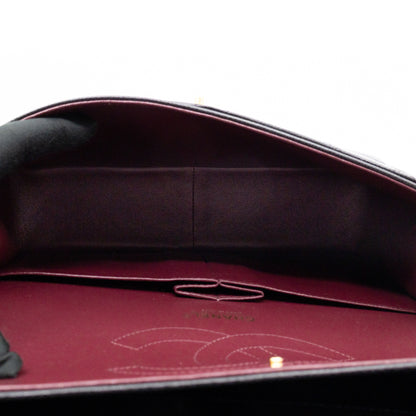 Classic Double Flap Jumbo Black Caviarskin Leather Gold