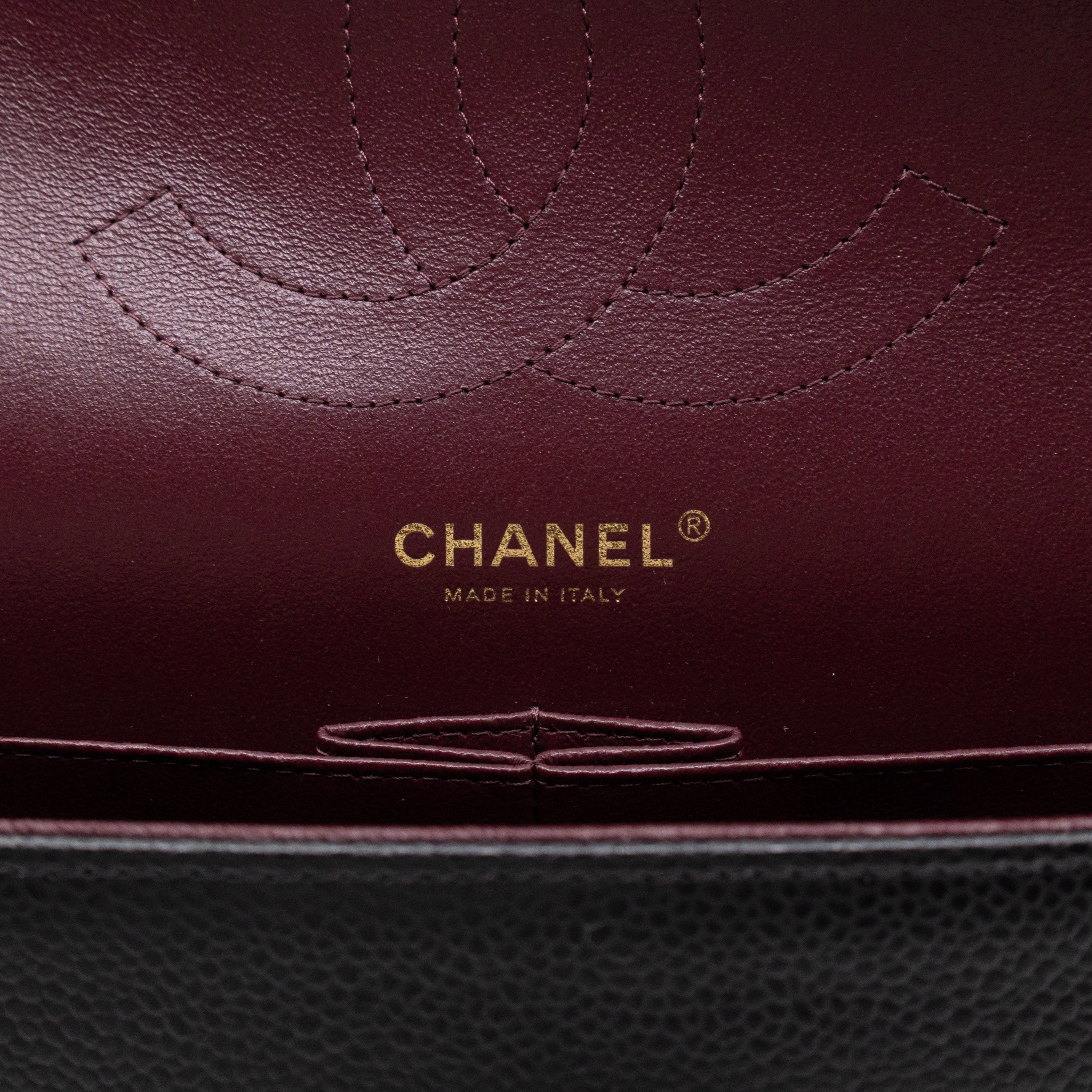 Classic Double Flap Jumbo Black Caviarskin Leather Gold