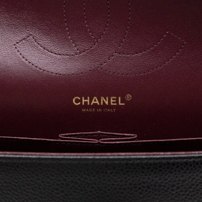 Classic Double Flap Jumbo Black Caviarskin Leather Gold