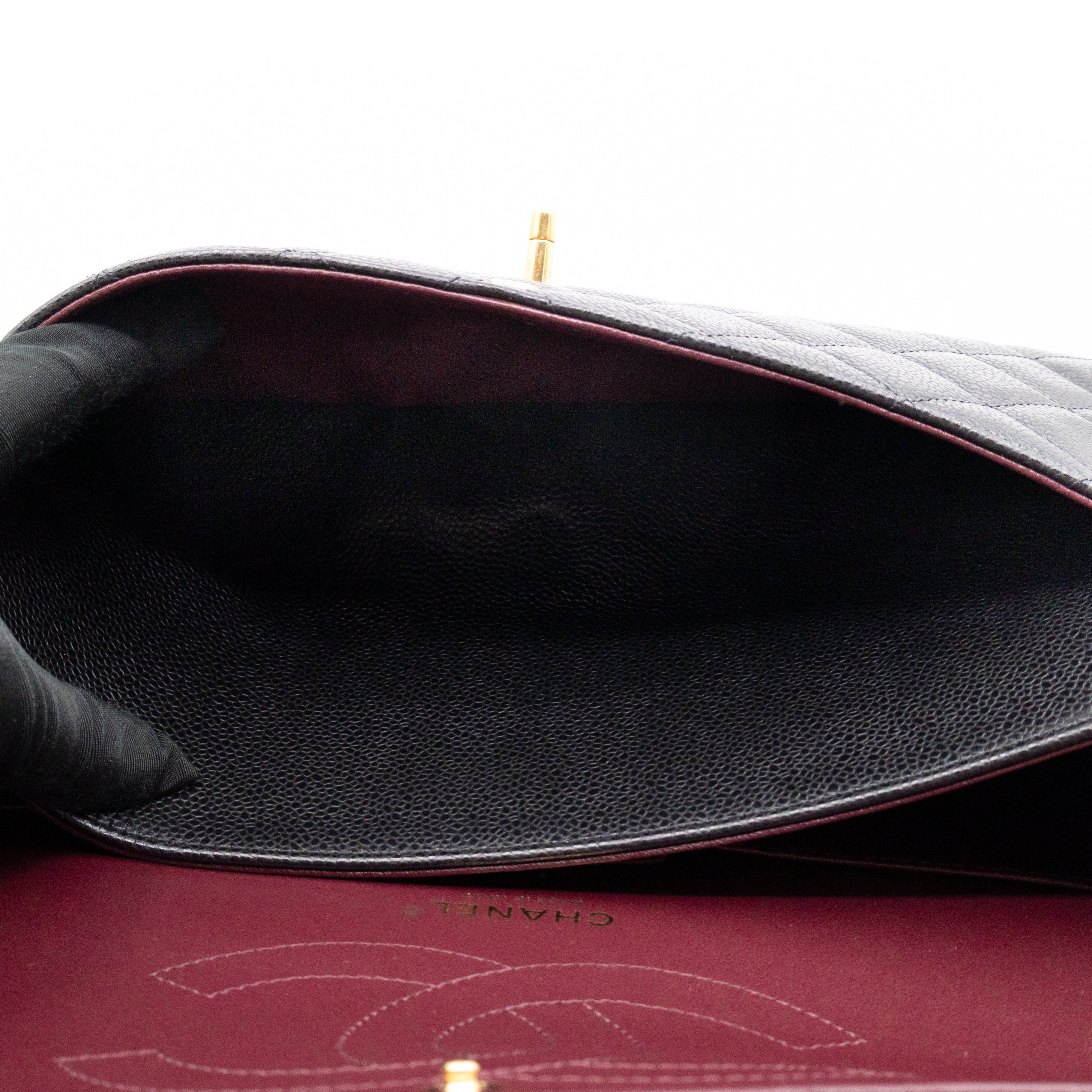 Classic Double Flap Jumbo Black Caviarskin Leather Gold