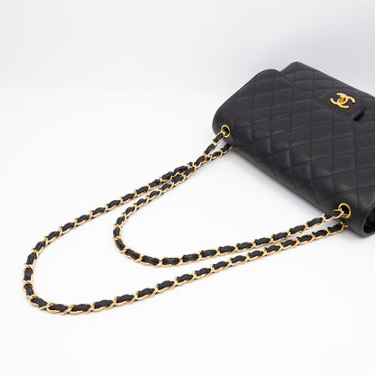 Classic Double Flap Jumbo Black Caviarskin Leather Gold