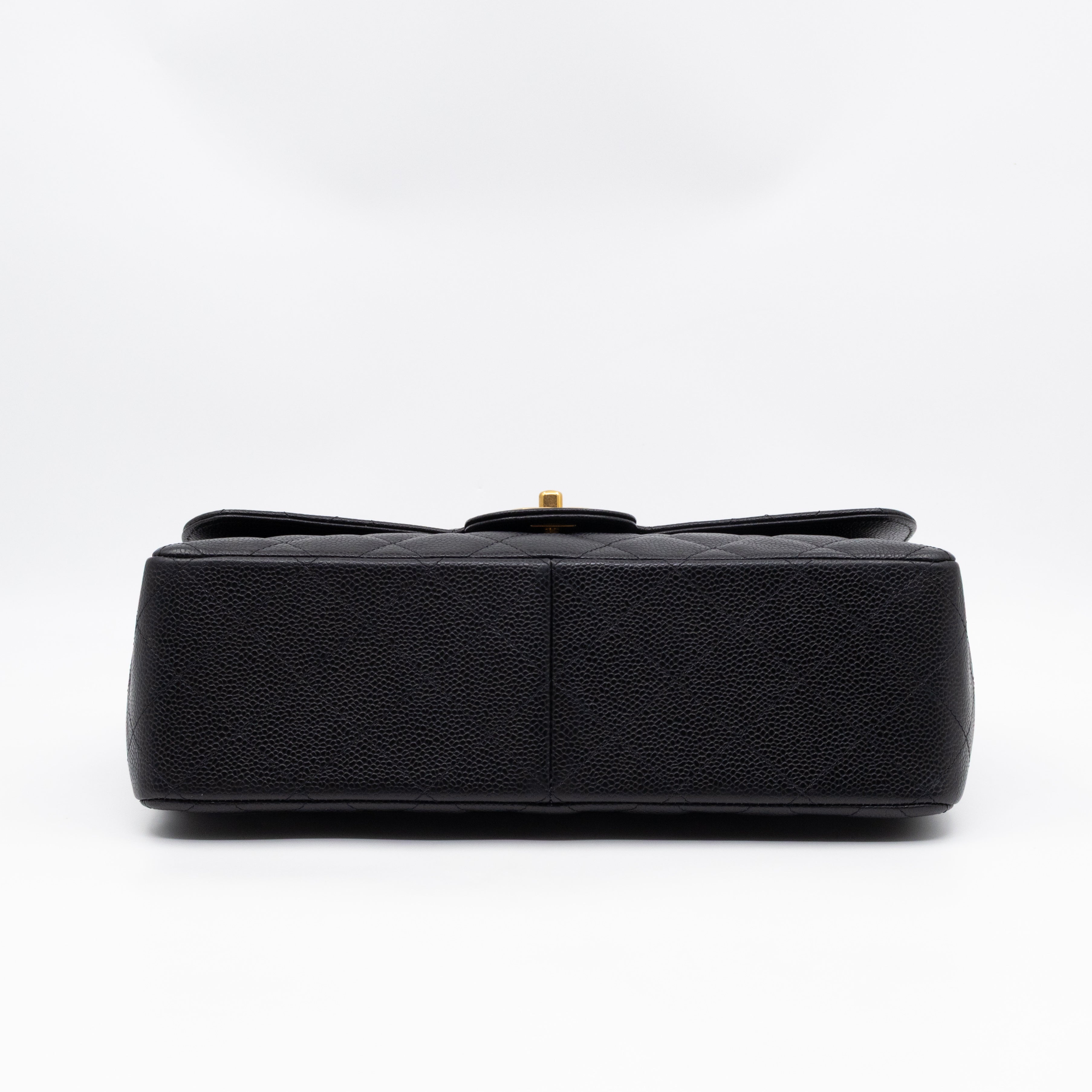 Classic Double Flap Jumbo Black Caviarskin Leather Gold
