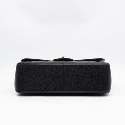 Classic Double Flap Jumbo Black Caviarskin Leather Gold