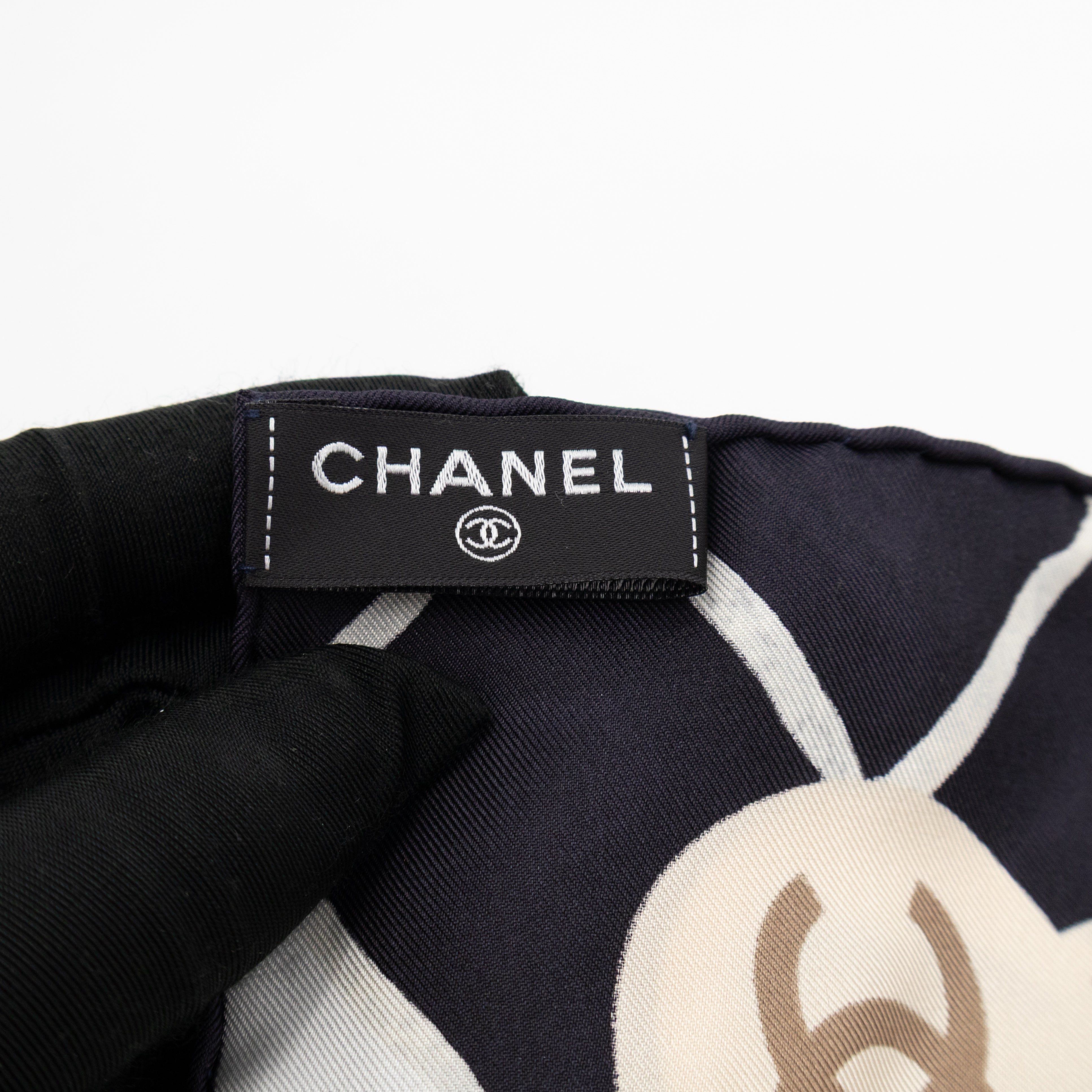 Camellia Silk Square Scarf Black & White 90 cm