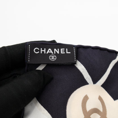 Camellia Silk Square Scarf Black & White 90 cm