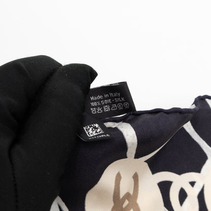 Camellia Silk Square Scarf Black & White 90 cm