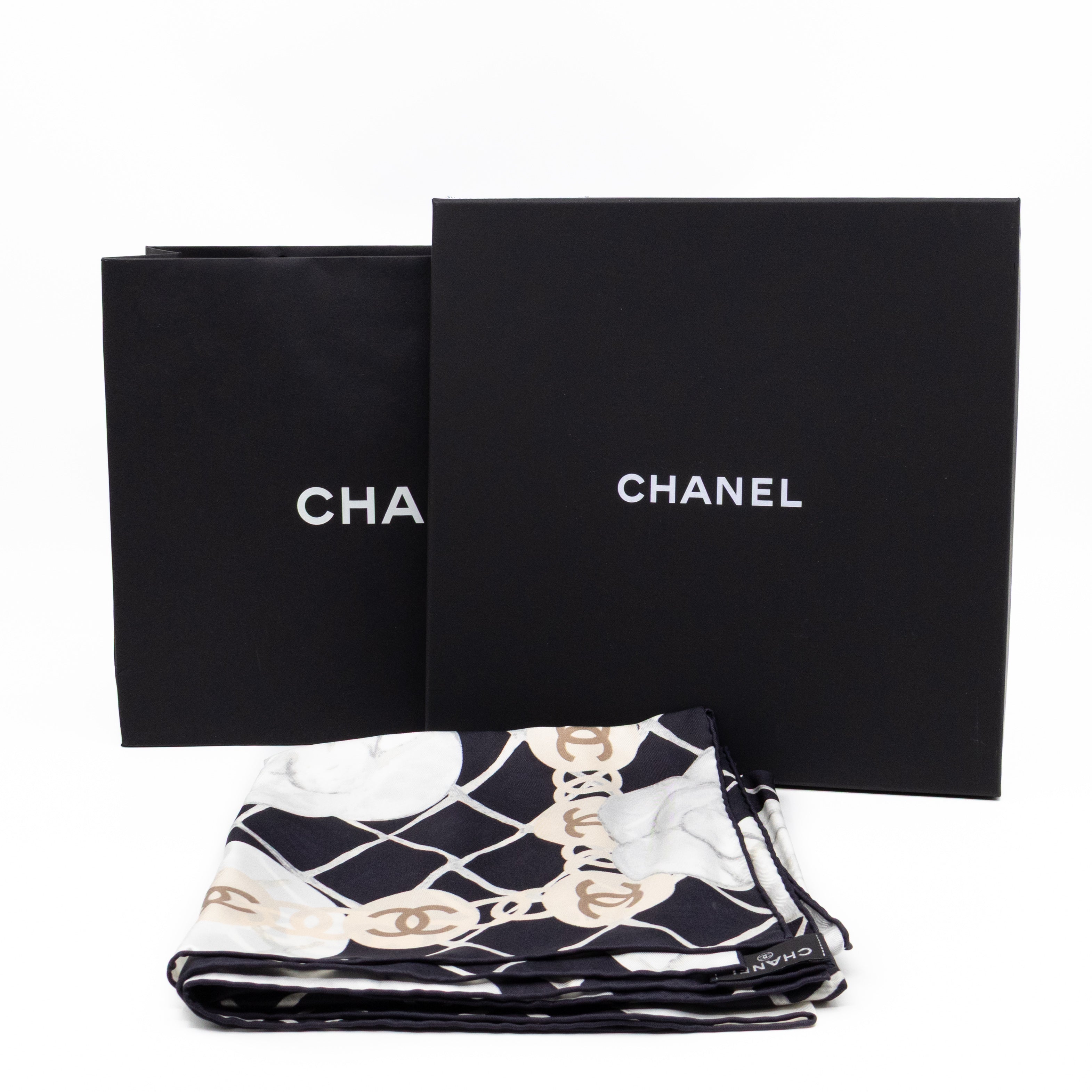 Camellia Silk Square Scarf Black & White 90 cm