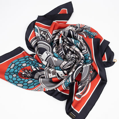Silk Square Scarf Black & Red 90 cm