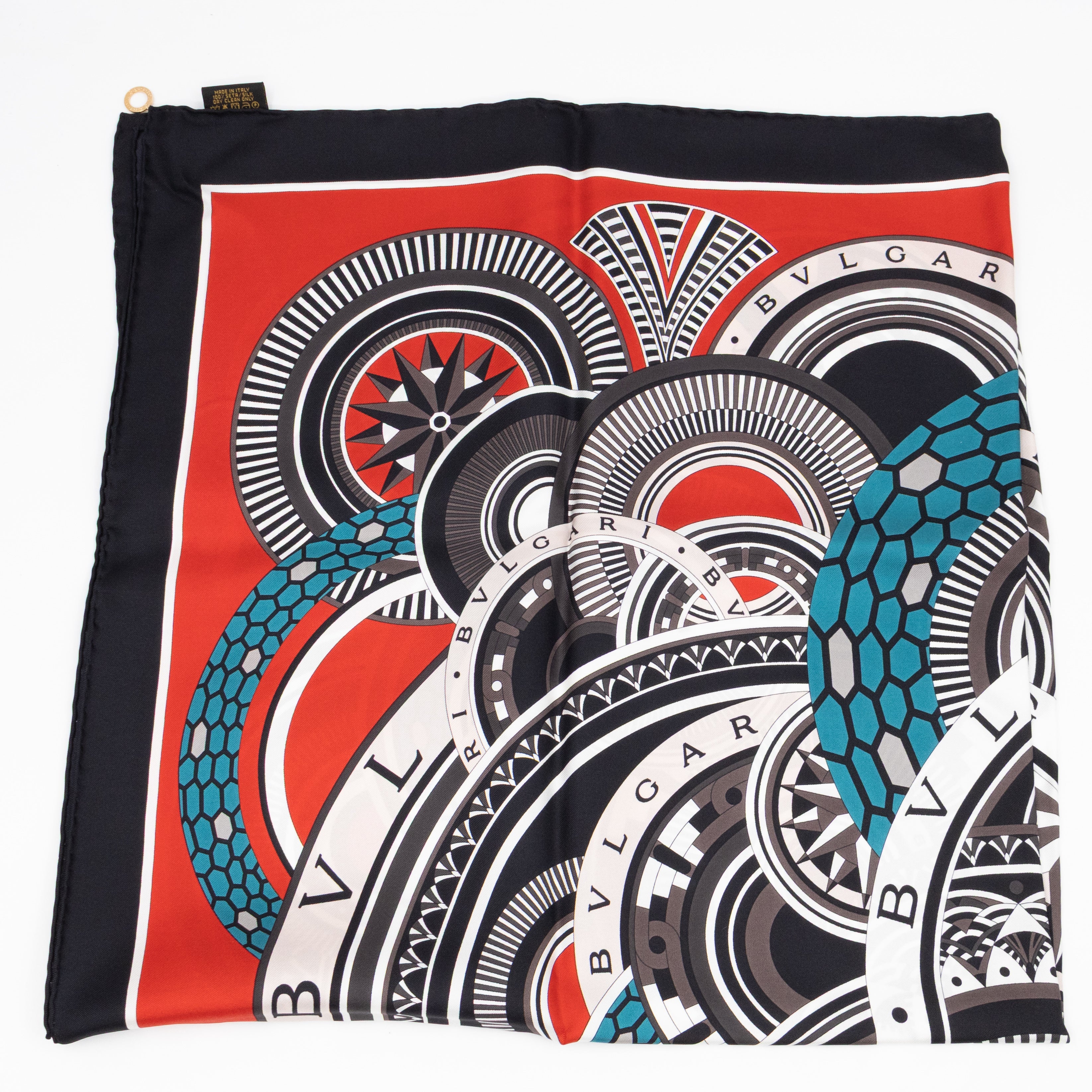 Silk Square Scarf Black & Red 90 cm
