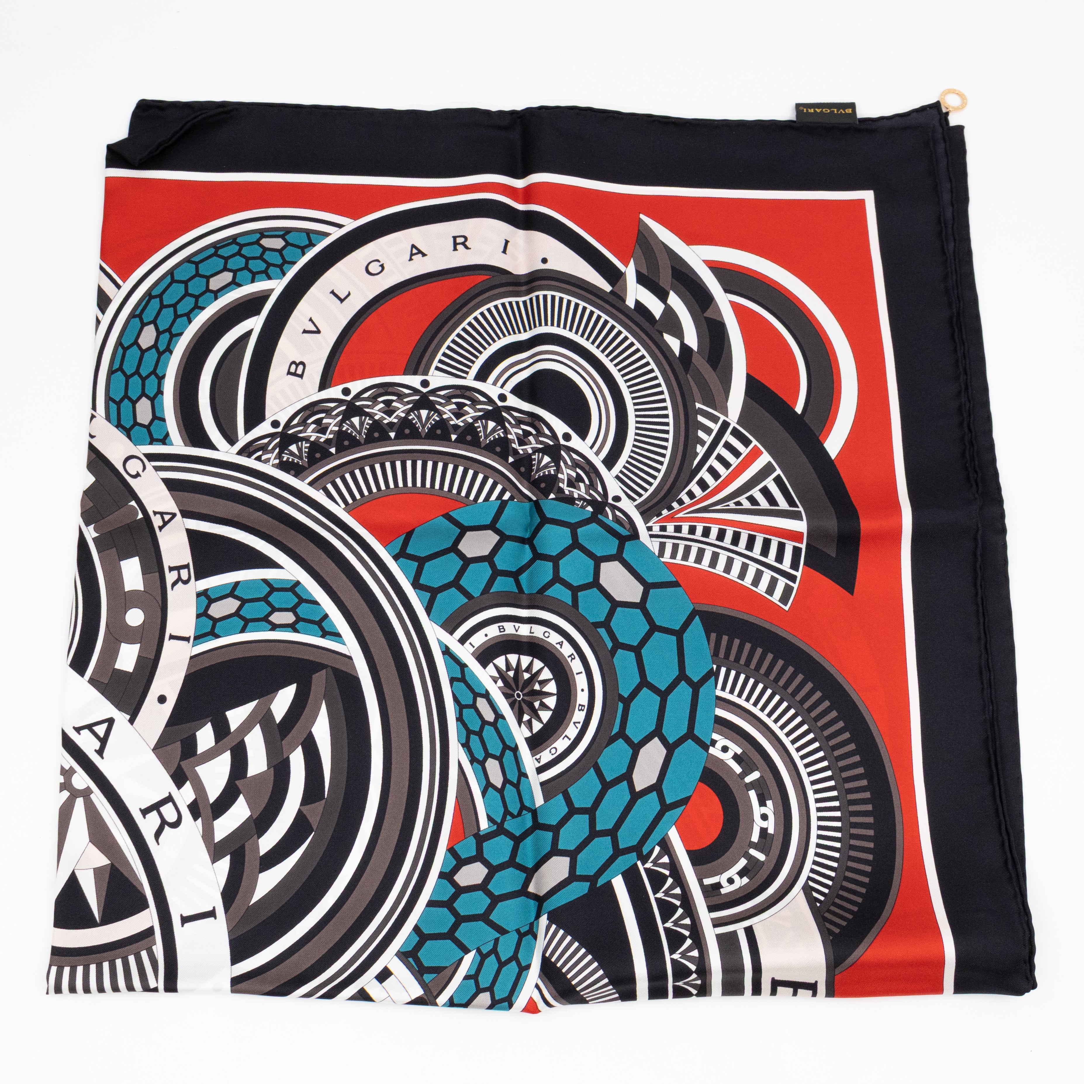 Silk Square Scarf Black & Red 90 cm
